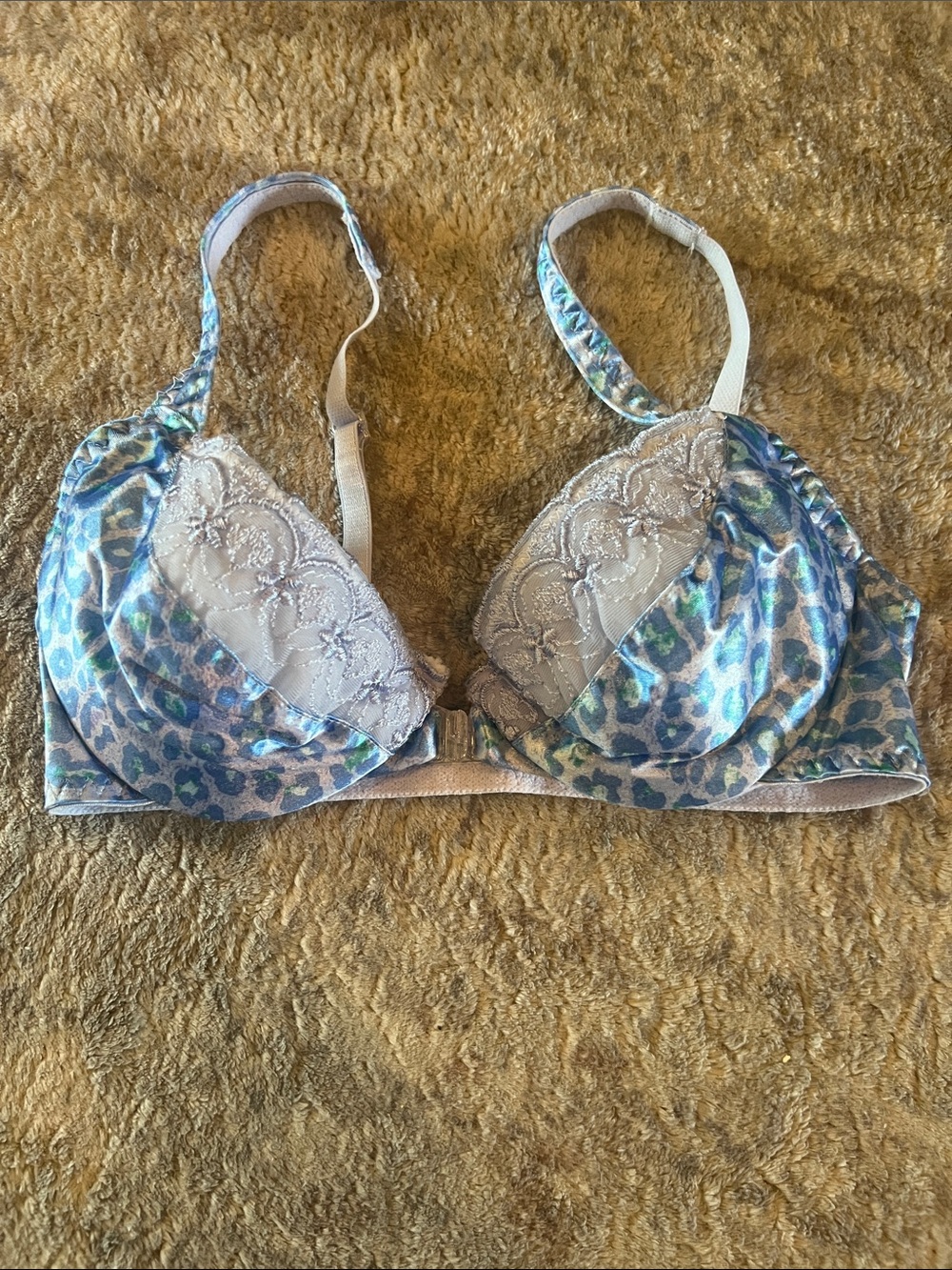 Maidenform Teal & Silver Leopard Lace Push-Up Bra Size 34B